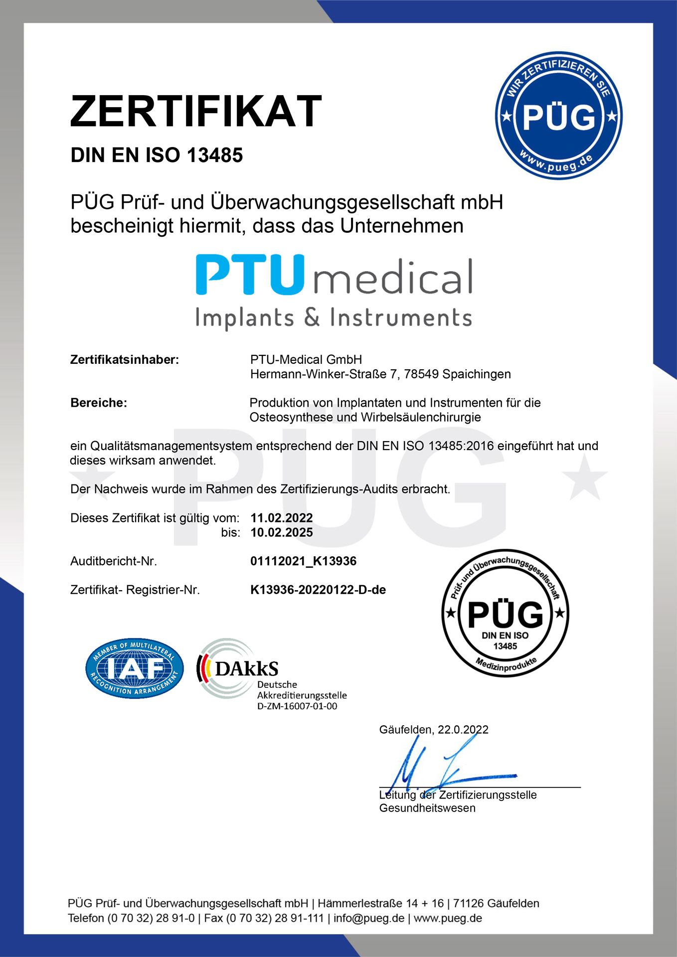 PTU Medical DIN EN ISO 13485